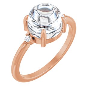 14K Rose Gold 8 mm Round .03 CTW Natural Diamond Semi-Set Cabochon Ring