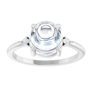 10K White Gold 8 mm Round .03 CTW Natural Diamond Semi-Set Cabochon Ring – image 5