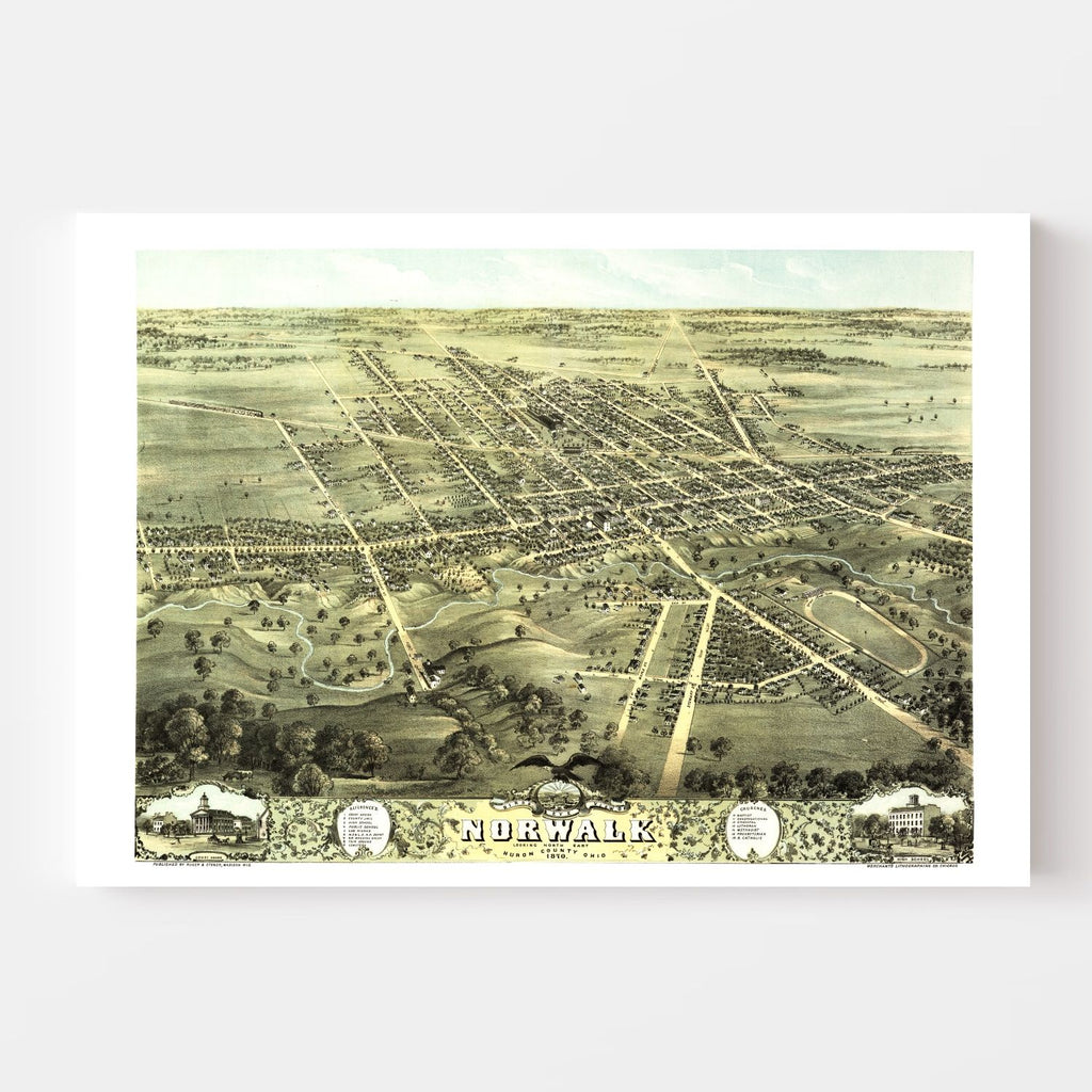 Vintage Map of Norwalk, Ohio 1870