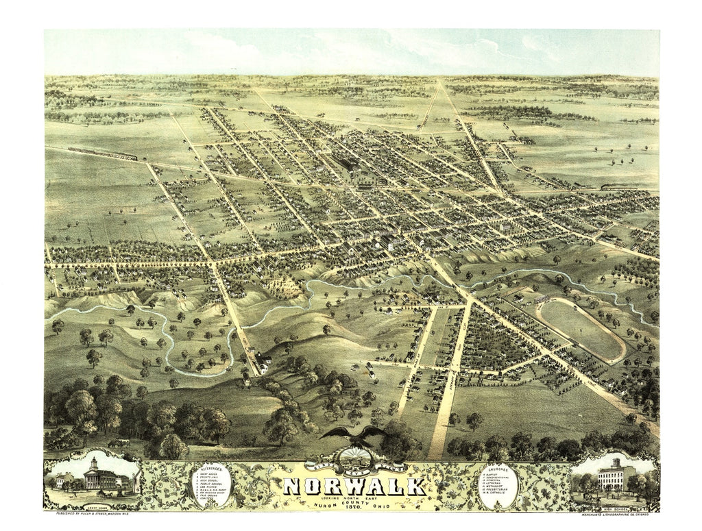 Vintage Map of Norwalk, Ohio 1870