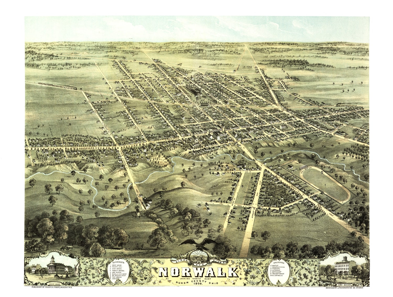Vintage Map of Norwalk, Ohio 1870