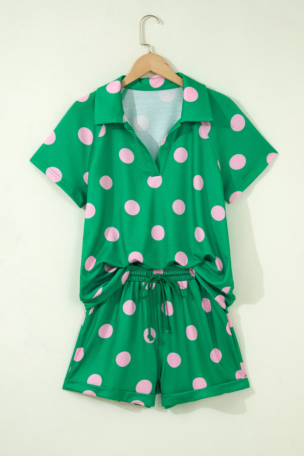 Polka Dot V-Neck Tee & Drawstring Shorts Set