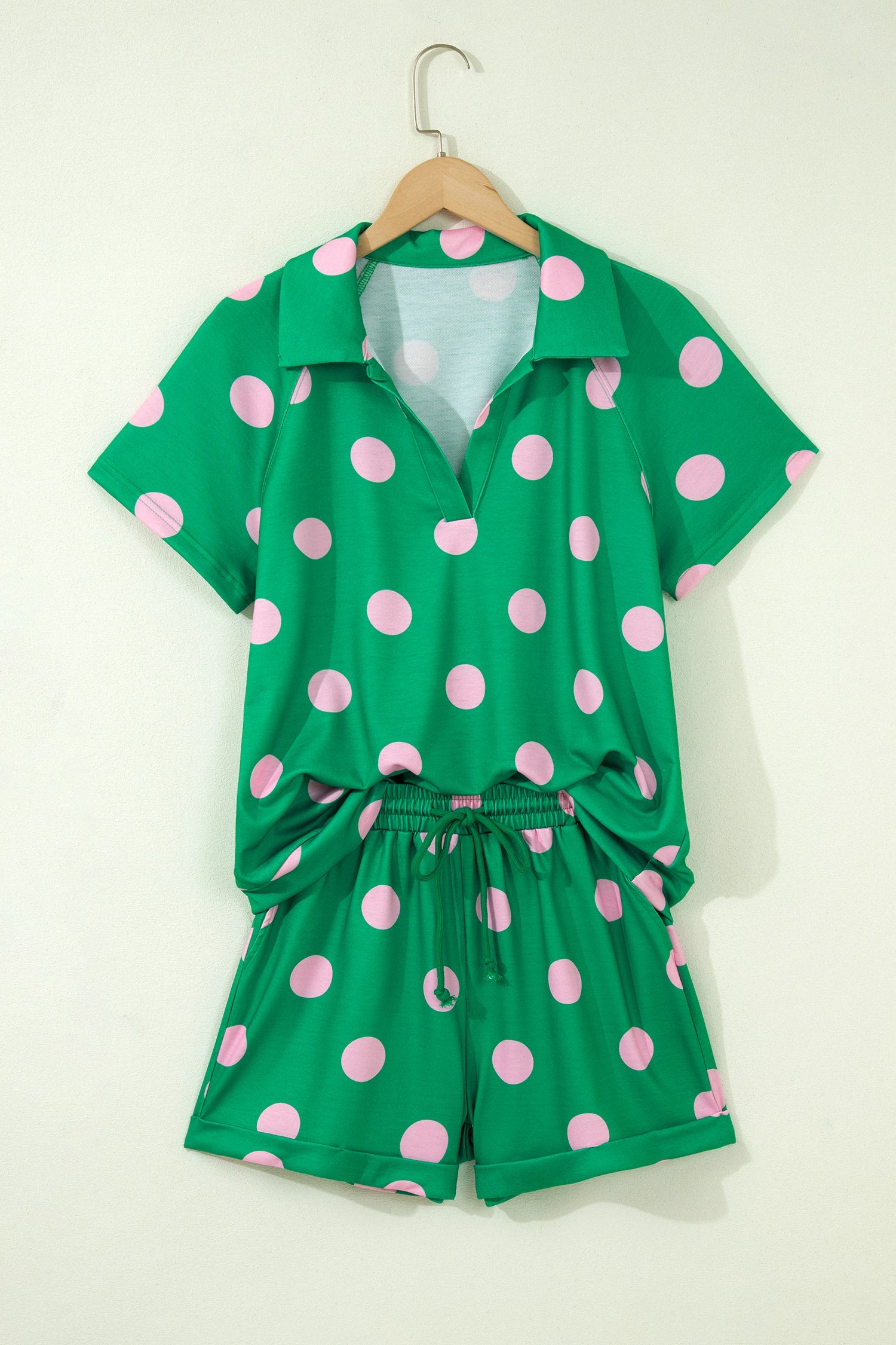 Polka Dot V-Neck Tee & Drawstring Shorts Set