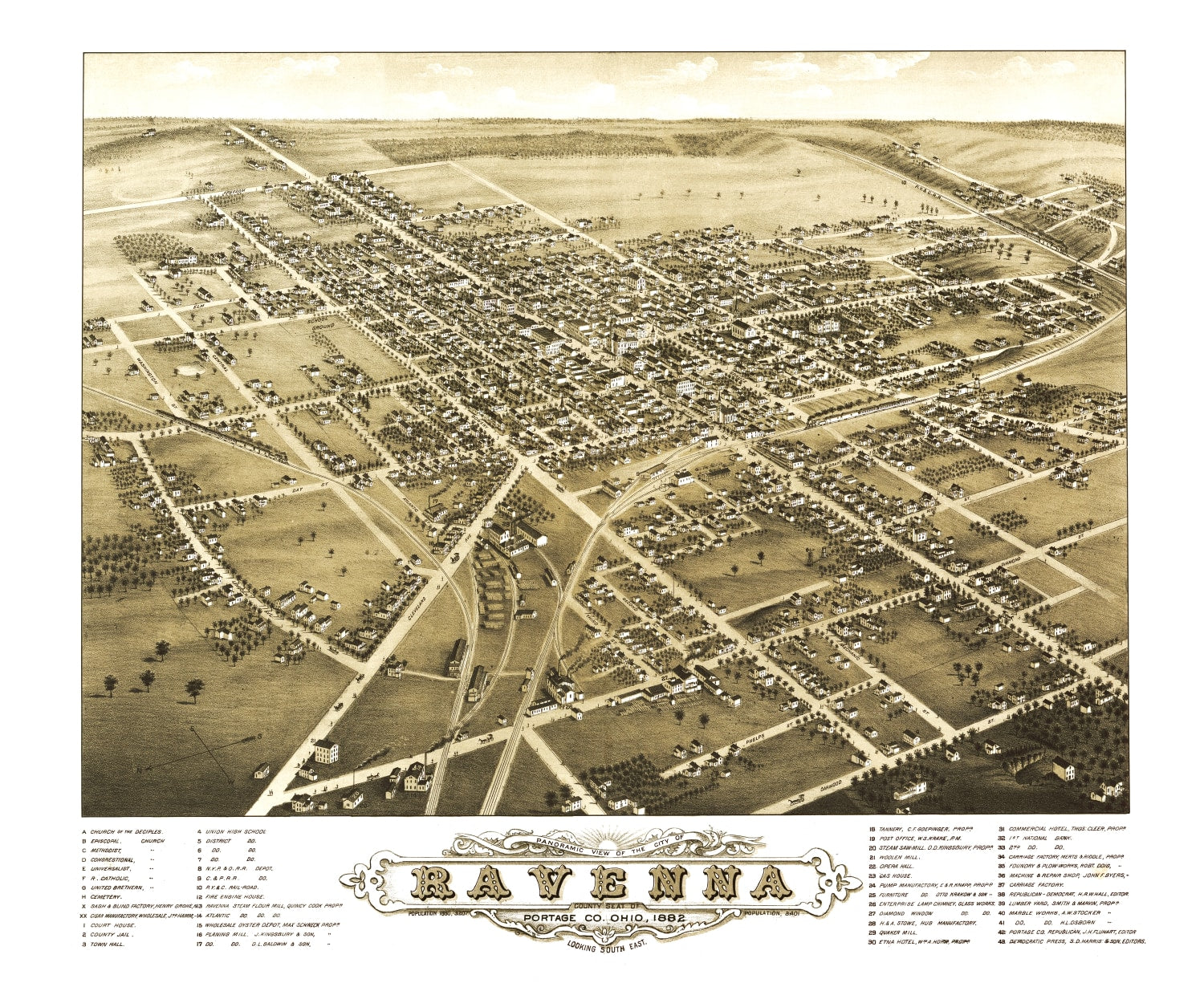 Vintage Map of Ravenna, Ohio 1882