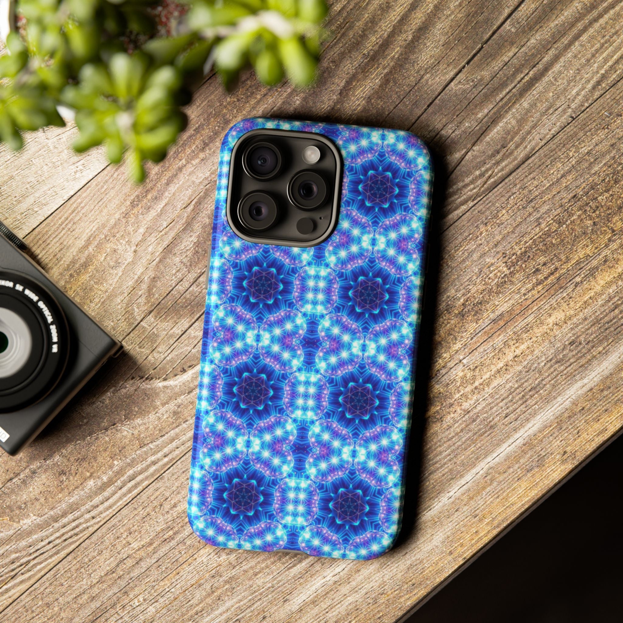 Blue Mandalas with Neon Lights Tough Phone Cases