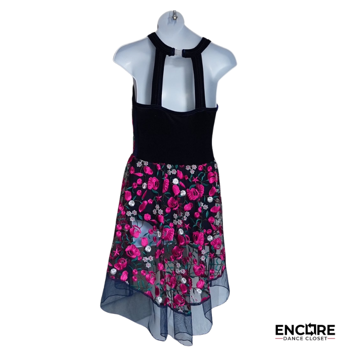 Navy Blue Velvet Floral Dress