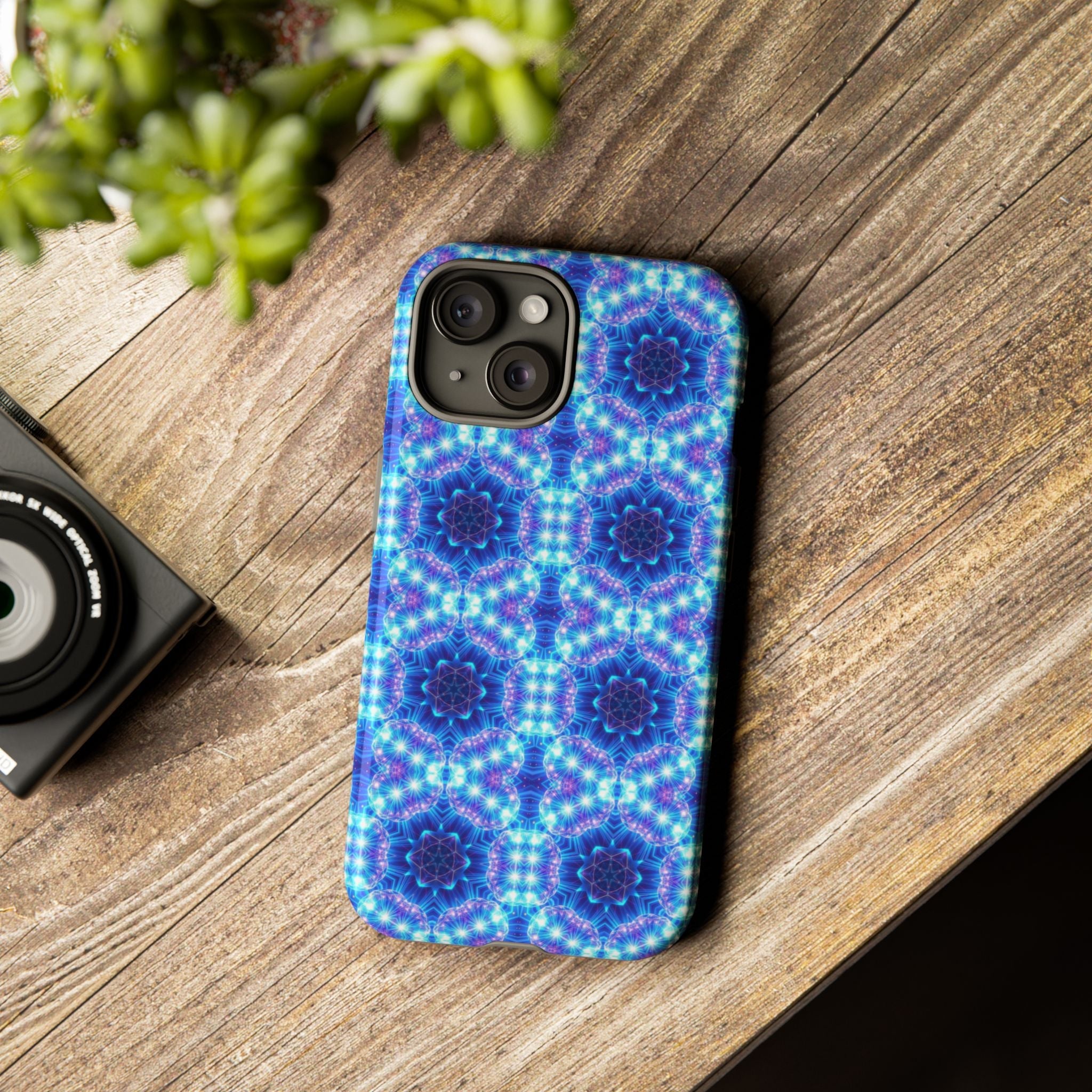 Blue Mandalas with Neon Lights Tough Phone Cases