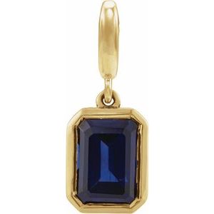 14K Yellow Gold Lab-Grown Blue Sapphire Charm/Pendant