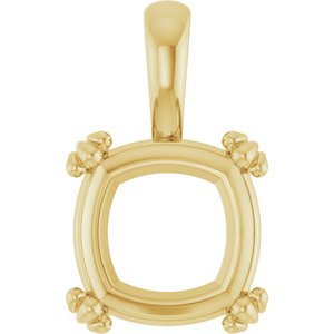 10K Yellow Gold 11x11 mm Cushion Pendant Mounting – image 2