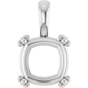 18K White Gold 11x11 mm Cushion Pendant Mounting – image 2