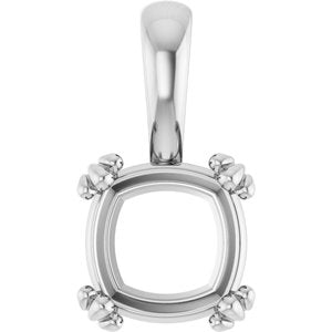 14K White Gold 8x8 mm Cushion Pendant Mounting – image 2