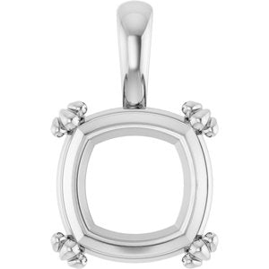 14K X1 White Gold 12x12 mm Cushion Pendant Mounting – image 2