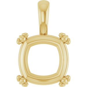 18K Yellow Gold 12x12 mm Cushion Pendant Mounting – image 2