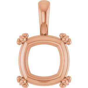 10K Rose Gold 12x12 mm Cushion Pendant Mounting – image 2