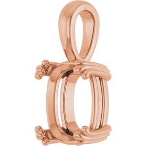 10K Rose Gold 11x9 mm Elongated Cushion Pendant Mounting – image 4