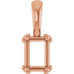 14K Rose Gold 7.5x5.5 mm Emerald Pendant Mounting – image 2
