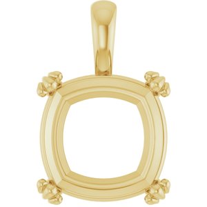 14K Yellow Gold 14x14 mm Cushion Pendant Mounting – image 2