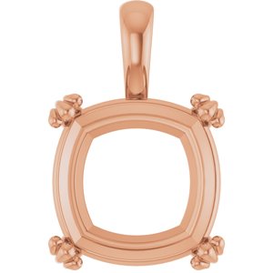 18K Rose Gold 14x14 mm Cushion Pendant Mounting – image 2