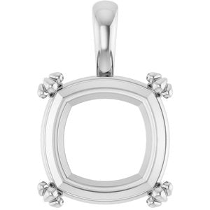 18K White Gold 14x14 mm Cushion Pendant Mounting – image 2