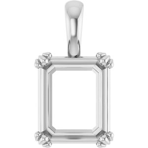14K X1 White Gold 12x10 mm Emerald Pendant Mounting – image 2