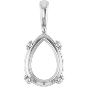10K White Gold 16x12 mm Pear Pendant Mounting – image 2
