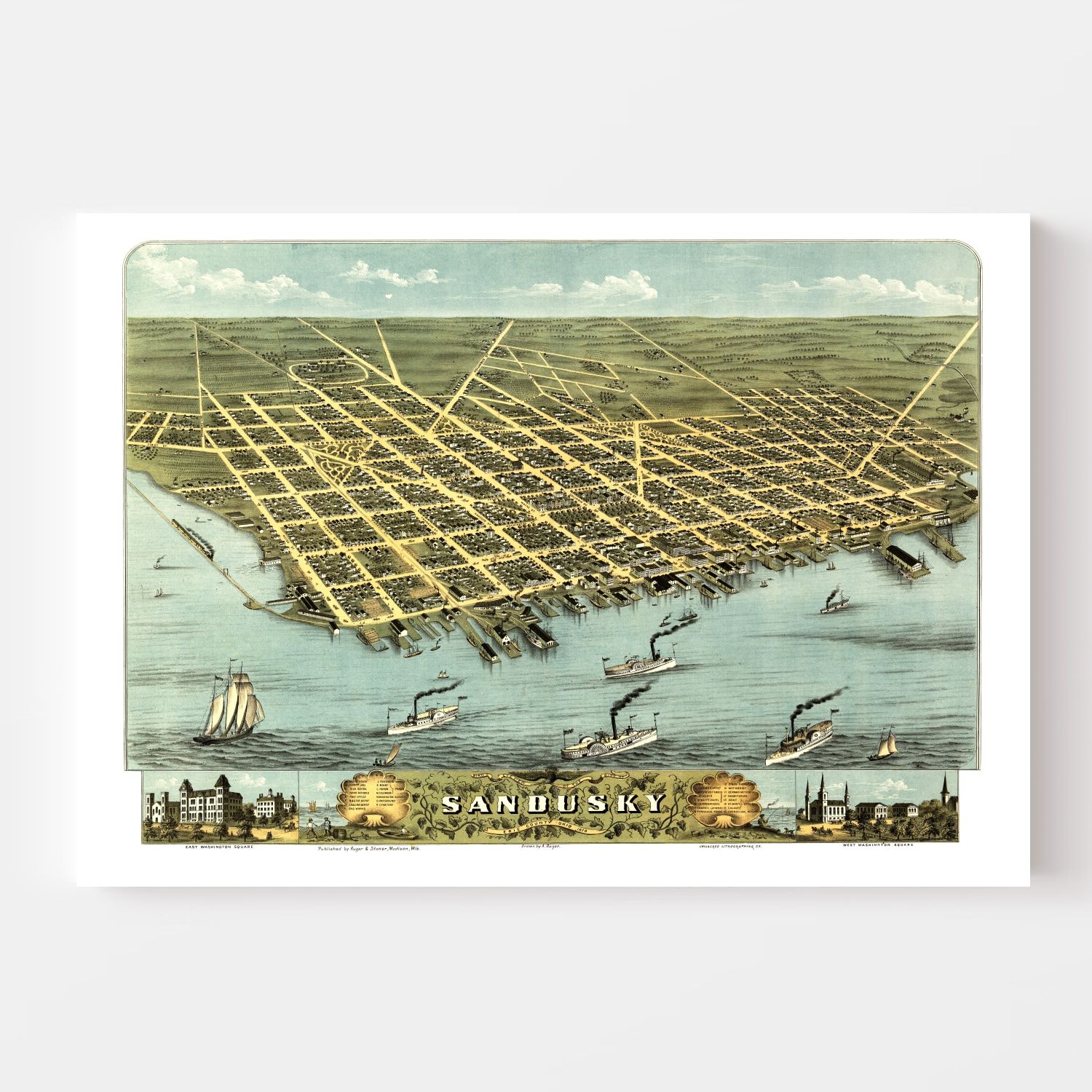 Vintage Map of Sandusky, Ohio 1870