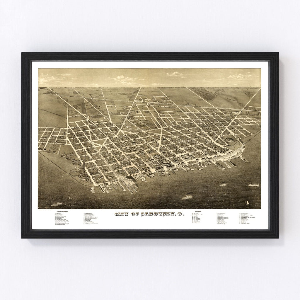 Vintage Map of Sandusky, Ohio 1883