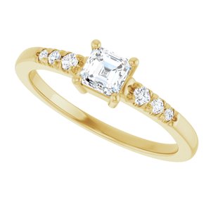 14K Yellow Gold 4x4 mm Asscher Ring Mounting – image 8