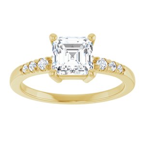 18K Yellow Gold 6x6 mm Asscher Ring Mounting – image 5