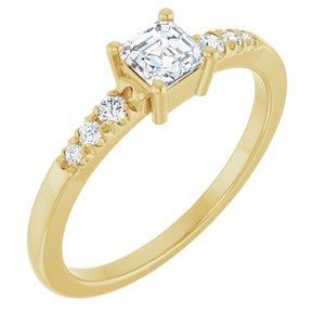 10K Yellow Gold 4x4 mm Asscher Ring Mounting