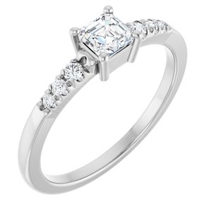 Sterling Silver 4x4 mm Asscher Ring Mounting
