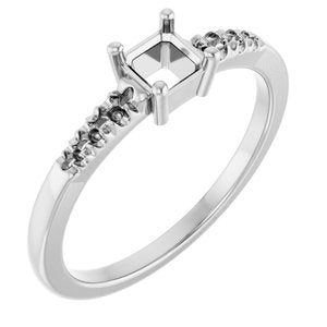 18K White Gold 4x4 mm Asscher Ring Mounting – image 2