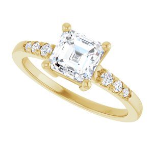 14K Yellow Gold 6x6 mm Asscher Ring Mounting – image 8