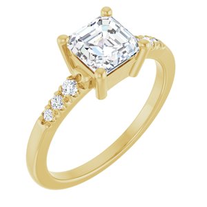 14K Yellow Gold 6x6 mm Asscher Ring Mounting