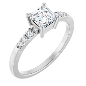 14K White Gold 5x5 mm Asscher Ring Mounting