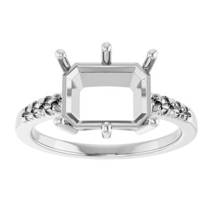 10K White Gold 10x8 mm Emerald Ring Mounting – image 6