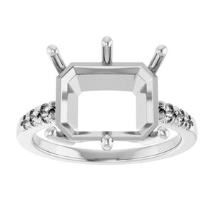 10K White Gold 12x10 mm Emerald Ring Mounting – image 6