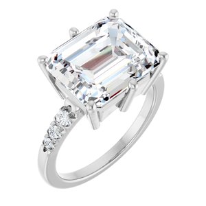 14K White Gold 12x10 mm Emerald Ring Mounting