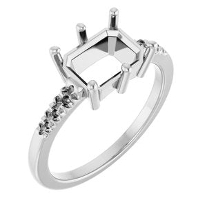 14K X1 White Gold 8.5x6.5 mm Emerald Ring Mounting – image 2