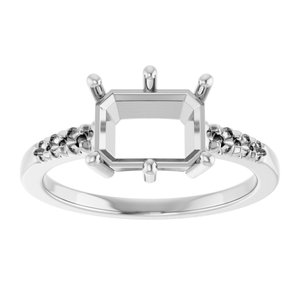 14K White Gold 8.5x6.5 mm Emerald Ring Mounting – image 6