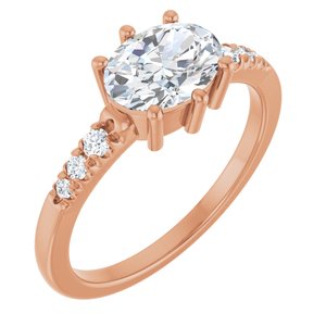 14K Rose Gold 8x6 mm Oval 1/8 CTW Natural Diamond Semi-Set Ring