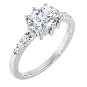 Sterling Silver 8x6 mm Oval 1/8 CTW Natural Diamond Semi-Set Ring