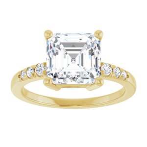 18K Yellow Gold 8x8 mm Asscher Ring Mounting – image 5
