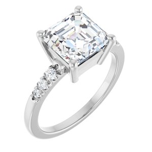 10K White Gold 8x8 mm Asscher Ring Mounting