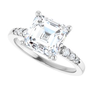 10K White Gold 8x8 mm Asscher Ring Mounting – image 8