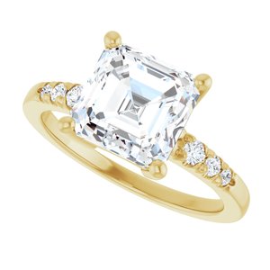 18K Yellow Gold 8x8 mm Asscher Ring Mounting – image 8