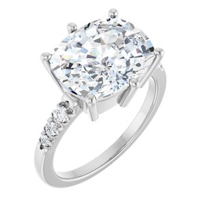 10K White Gold 12x10 mm Elongated Cushion Ring Mounting