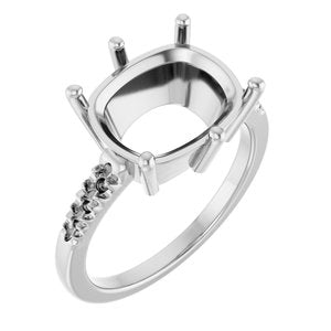 10K White Gold 12x10 mm Elongated Cushion Ring Mounting – image 2