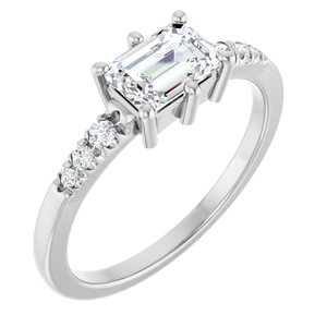18K White Gold 6.5x4.5 mm Emerald Ring Mounting