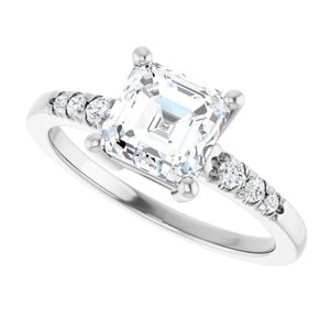 14K X1 White Gold 6.5x6.5 mm Asscher Ring Mounting – image 8